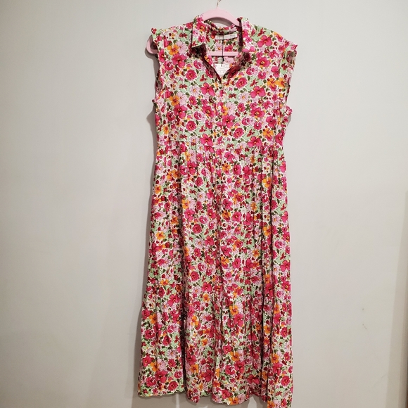 SFERRA Floral Midi Dress - Pink and Green